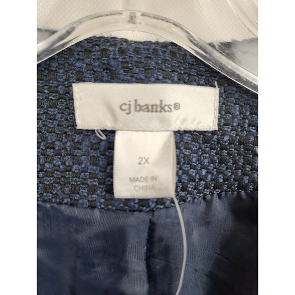 CJ Banks Womens Tweed Blazer Jacket Size 2X Navy Blue Open Carrier Academia NEW - Picture 5 of 9